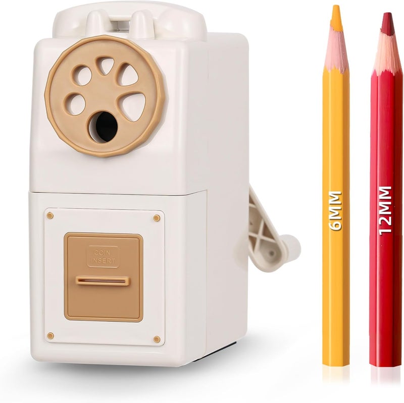 Zmol Manual Hand Crank Pencil Sharpener for Color Pencil,6 Sizes for 6-12mm Colored Pencil Sharpener Handheld with Adjustable Point,Kids, Students, Classroom, Home/Office/School Hand Held White - Image 1